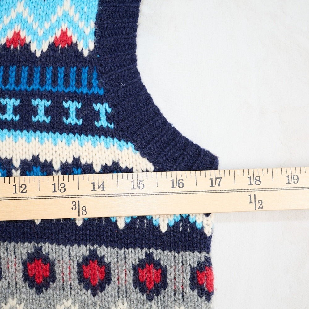 Frances Valentine Navy Blue Fair Isle Lambswool V-Neck Sweater Vest Womens Small - Picture 5 of 9